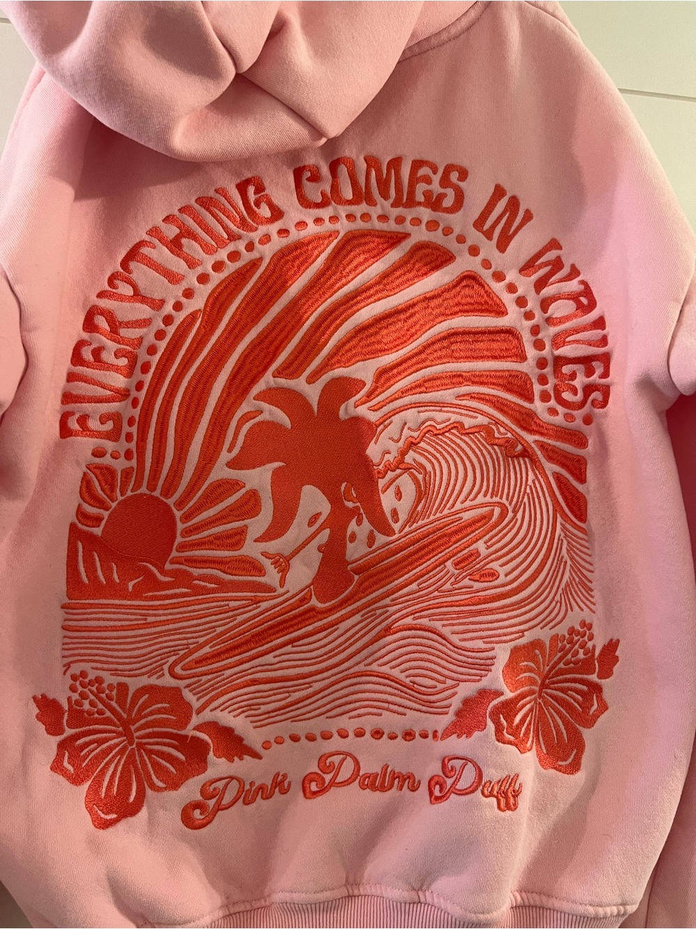 Pink Palm Puff Everything Comes in Waves PINK Hoody XXS (EUC) - Picture 5 of 9